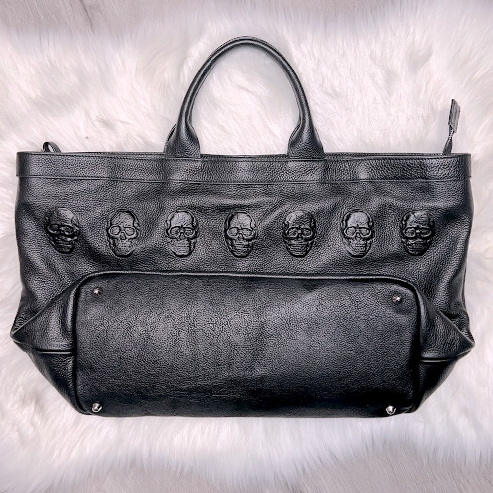 Iopelle designer black embossed skull bag! LARGE - Picture 3 of 7